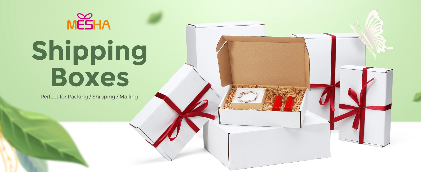 MESHA Shipping Boxes 9x6x2 Set of 25 White Small Gift Boxes