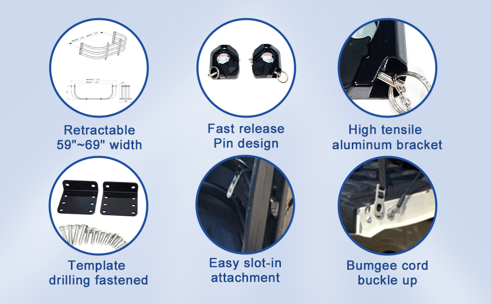 TKMAUTO Black Aluminum Truck Bed Extender Retractable 5969 inches for