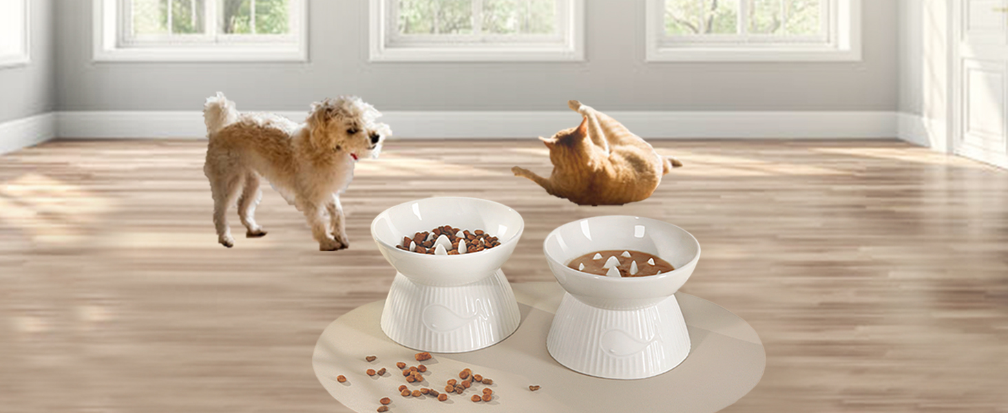 Kopmath Raised Cat Slow Feeder, Ceramic Slow Feeder Cat Bowl, Upgraded