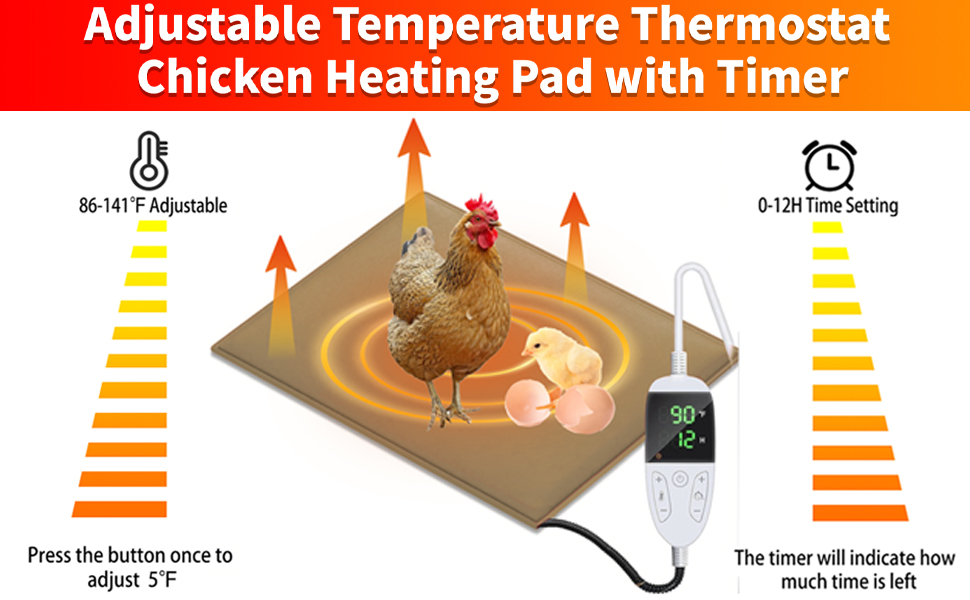 Fisoceny Chicken Heating Pad Waterproof Pet Heated Mat Adjustable Digital