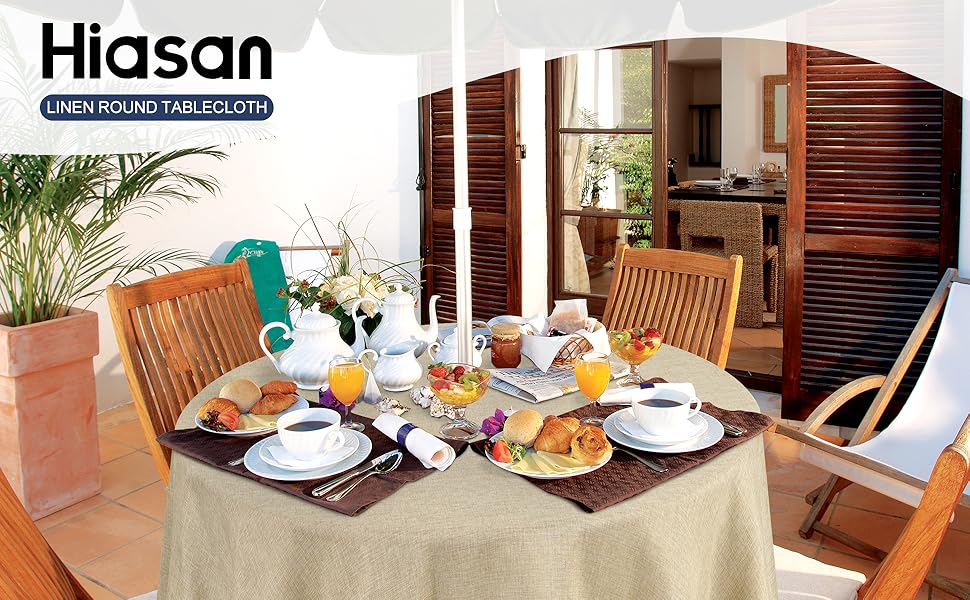 beige linen round tablecloth