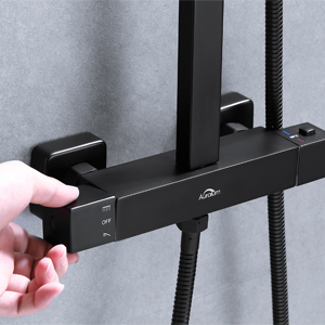 Auralum Columna de ducha Negra Termostática 38°C, Set de ...