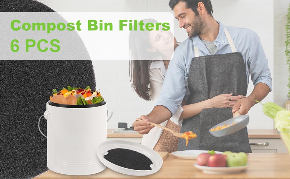 6 Pack Charcoal Filters for Kitchen Compost Bins Thickening Compost Bin Filters