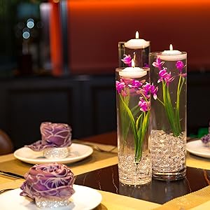 Artificial Orchid Vase Fillers with Floating Candles Red Set