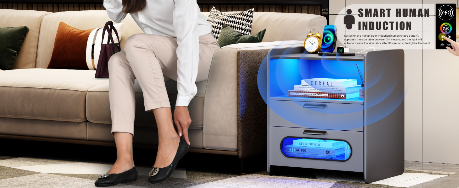 Smart bedside table with human sensor design, enjoy smart life