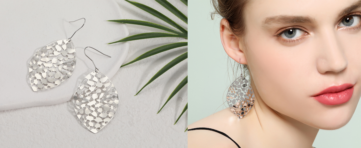 silver leaf earrings