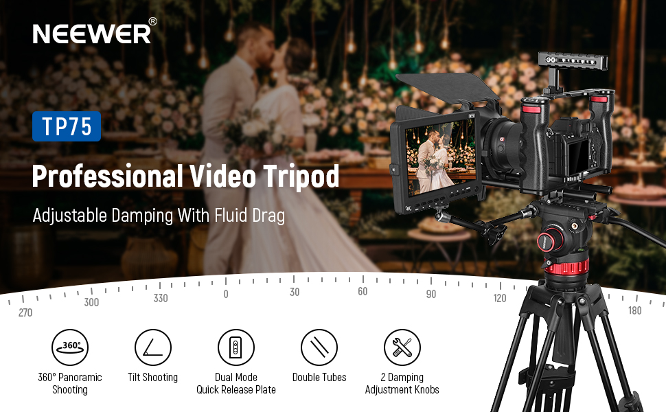 NEEWER 74" Pro Video Tripod with Fluid Head, All Metal Heavy Duty QR