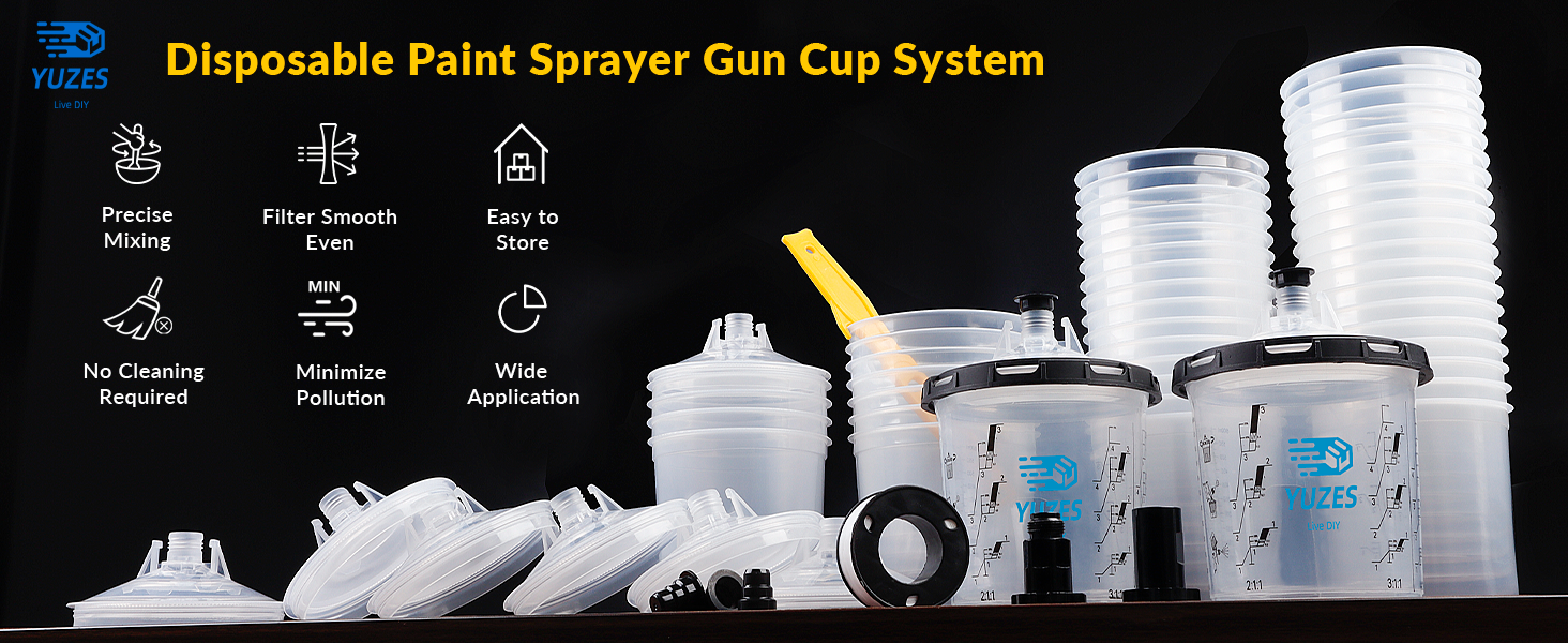 Easy-to-use YUZES Disposable Paint Sprayer Gun Cup System