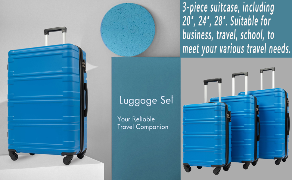 Majnesvon 3 Pcs Luggage Set, Hard Shell Luggage Sets