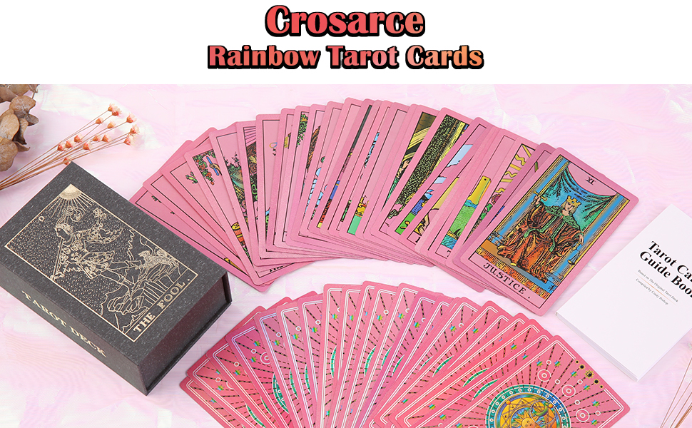 CROSARCE Holographic Tarot Cards Deck Set 78 Pink Tarot