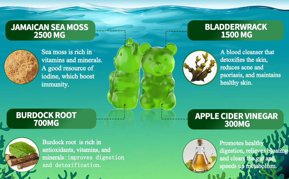 Sugar Free Sea Moss Gummies 5000 mg, Jamaican Moss with