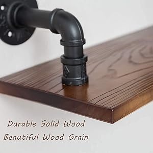 SaiDuoDuo Wooden Floating Shelves, 3-Tier Industrial Pipe Wall Mount Shelves, Rustic Shelves, Wall Mounted Book Shelf, Wall Shelves, for Kitchen, Living Room Decor Home Accessories 20 Rustic Solid Wood