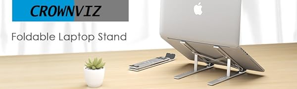 CROWNVIZ Aluminium Alloy Laptop Stand: Adjustable 7 Angles, Anti-Slip Rubber Pads, Foldable Design for 9-15.6 Inch Laptops – Perfect for Home Office, Gaming, and Travel (Silver) 2 LAPTON STAND