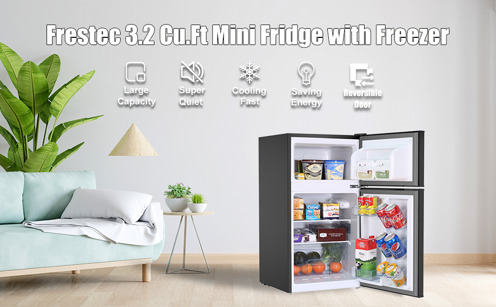 Frestec 3.2 Cu.Ft Mini Fridge with Frezzer,Small