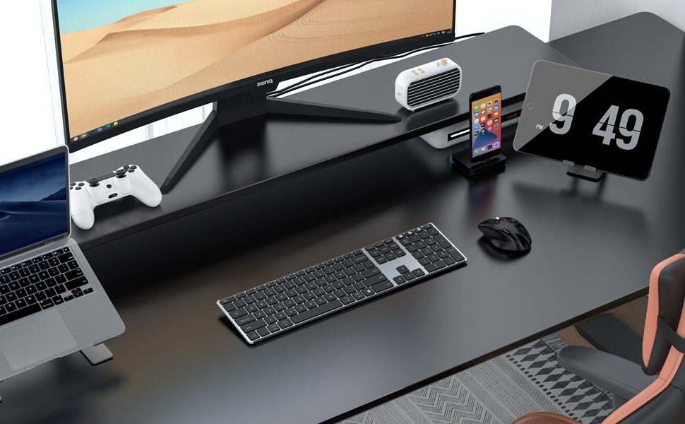 Wireless Bluetooth Keyboard Full Size, Quiet Slim MultiDevice USB