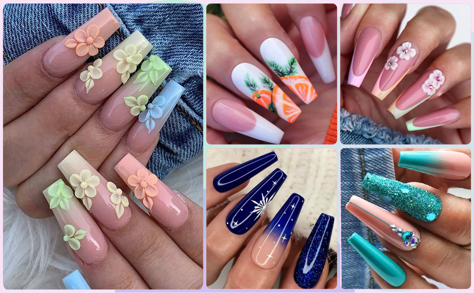 french tips press on nails long fake nails press ons nail coffin nail tips false nail acrylic nails