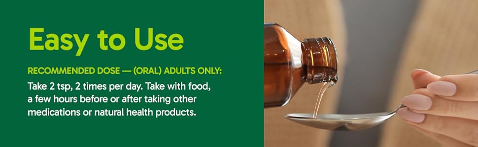 Easy to use. (Oral) Adults only. Take 2 tsp, 2 times per day. Take with food