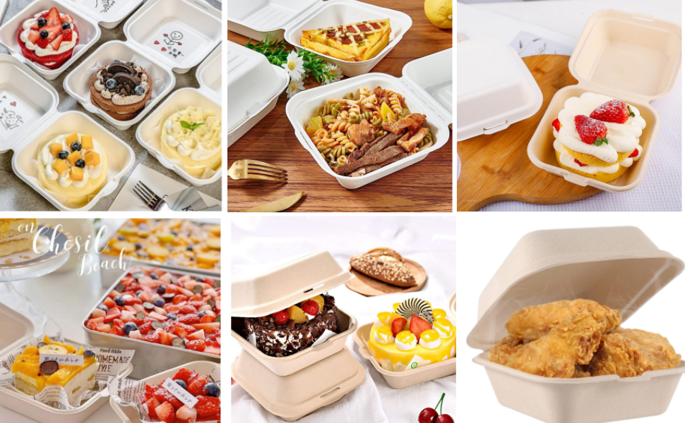 100Pack Clamshell Take Out Food Containers 6" x 6”, 100 Compostable