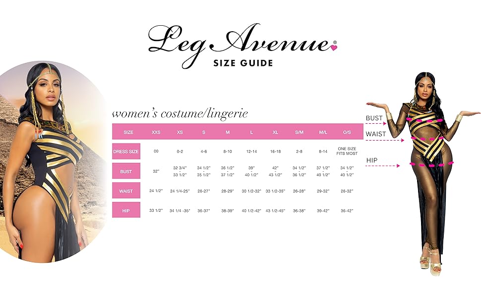 85512 cleopatra costume women size chart
