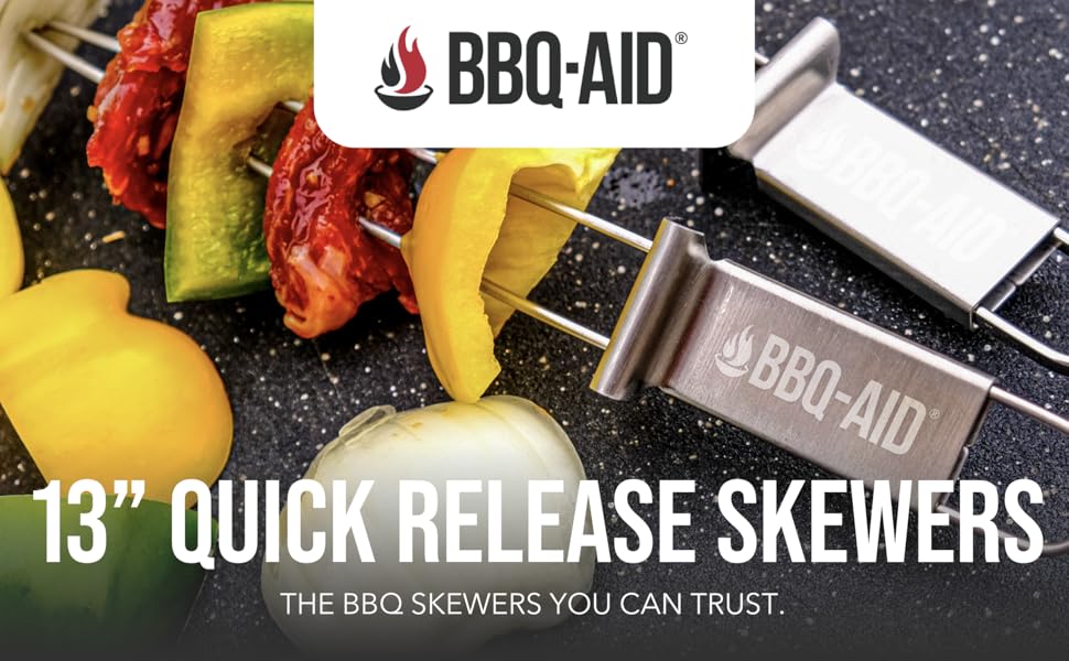 BBQAID Premium Barbecue Metal Skewers for Kabobs with