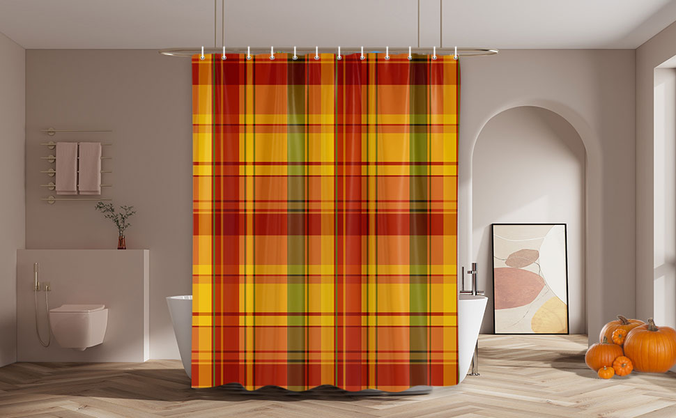 Bcsewcg Fall Buffalo Check Shower Curtain, Fall Autumn