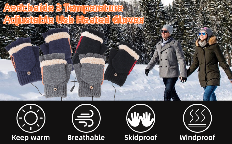 Aedcbaide USB Heated Gloves, Full Half Fingers Heating Warm