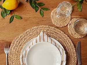 Round Natural Braided Placemat Heat Resistant Extra Wide Boho Placemats Farmhouse Wicker Outdoor