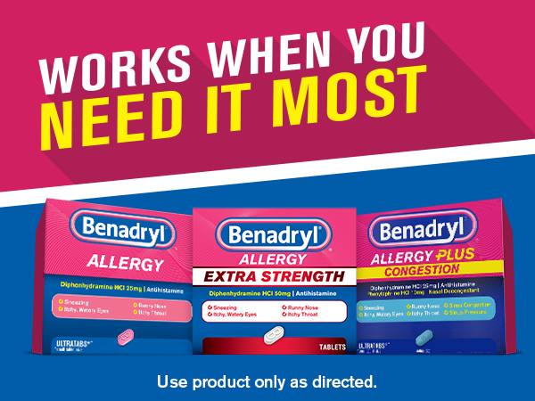 BENADRYL Allergy Extra Strength provides 2x the strength for powerful allergy relief* for symptoms