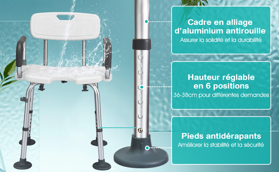 RELAX4LIFE Chaise De Douche Ergonomique Hauteur Réglable 67-79cm Avec Accoudoirs Et Dossier Amovibles, Tabouret De Bain Siège De Douche En U Pour Personnes Âgées Handicapées Enceintes 15 3