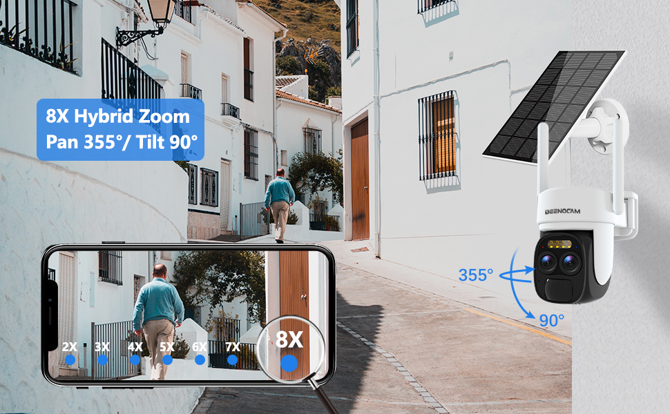 [ 8X Zoom ] 4K 5Dbi Security Camera Wireless Outdoor Solar Battery