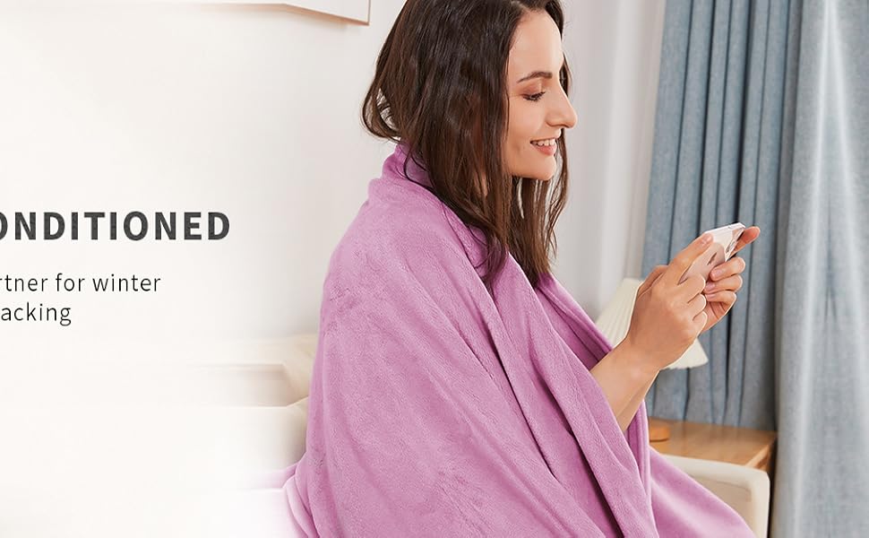 LanYunUmi Ultra Soft Fleece Throw Blanket, No Shed No