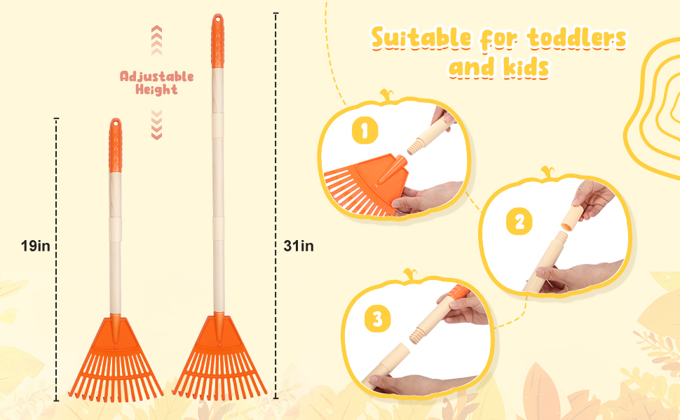 Therwen 8 Pcs Kids Rake 31" Child Size Plastic Lawn Rakes