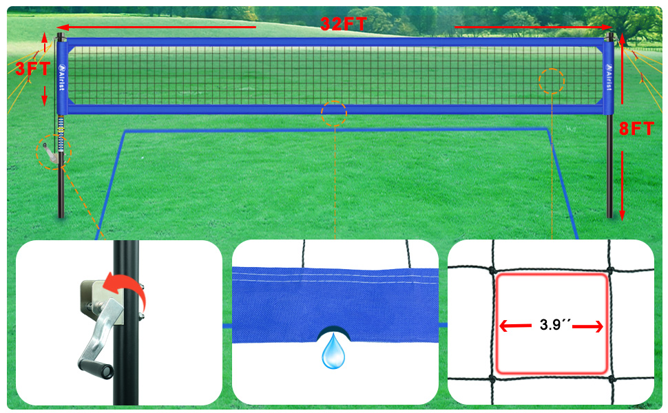 Airist Heavy Duty Volleyball Net Outdoor with Steel AntiSag System