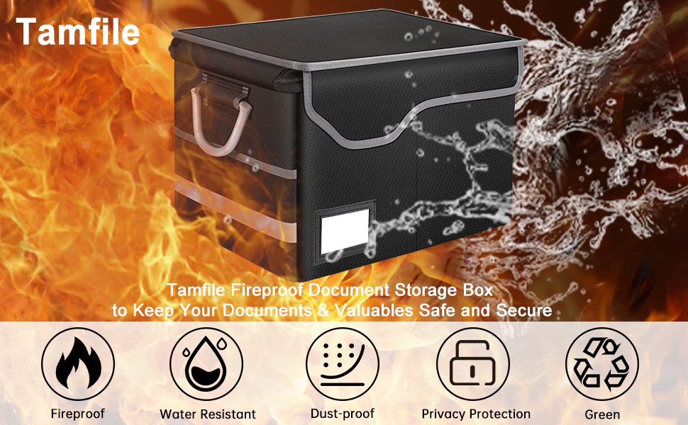 Tamfile Fireproof Document Box, File Organizer Box with Lock