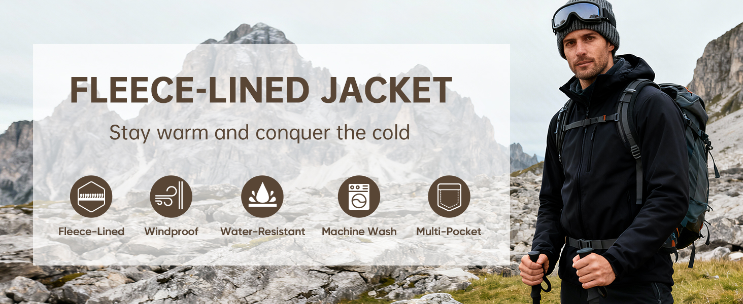 men's hooded softshell jacket waterproof lightweight insulated windbreaker fleece lined coat