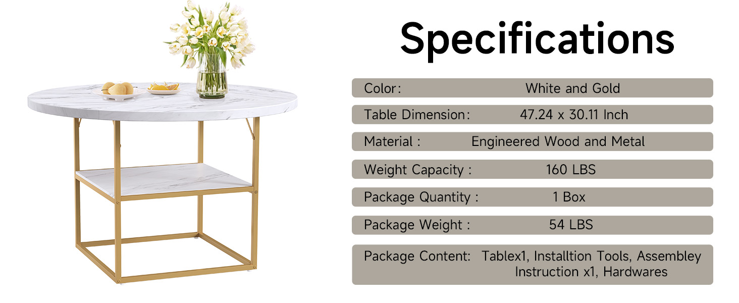 ONBRILL 47.24 Inch Round Dining Table for 46 People