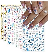 7 Sheets Butterfly Nail Art Sticker Decals Spring Summer 3D Self-Adhesive Nail Decals Colorful Fl...