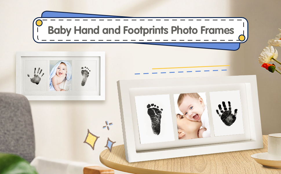 MOXTOYU Baby Handprint and Footprint Photo Frame Kit, 2 CleanTouch