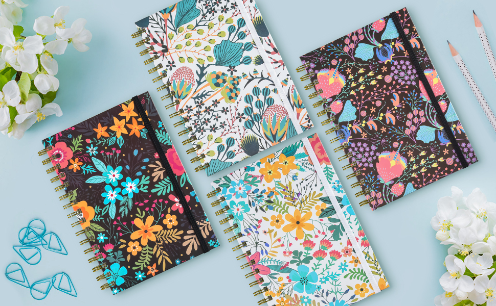 Spiral Notebook, 4 Pack A5 Lined Journal for Women, Hardcover Spiral