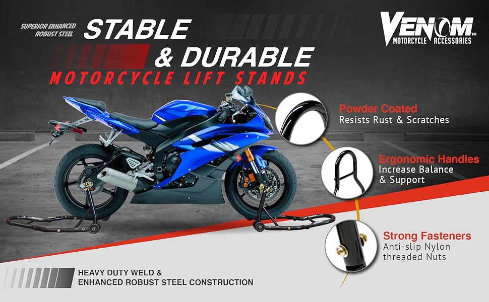 min！ Venom Motorcycle Front+Rear Spool Dual Lift Stand Combo