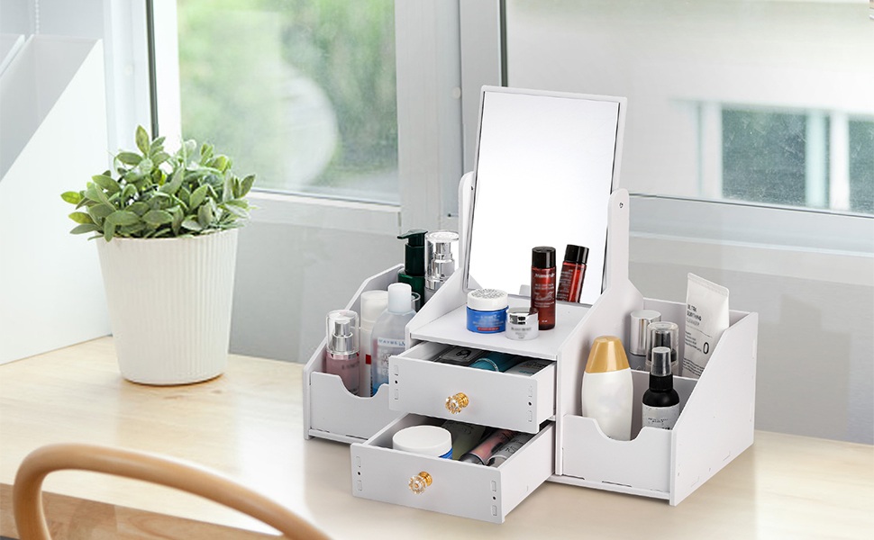 Youeon Makeup Organizer with Mirror, Makeup Organizer with