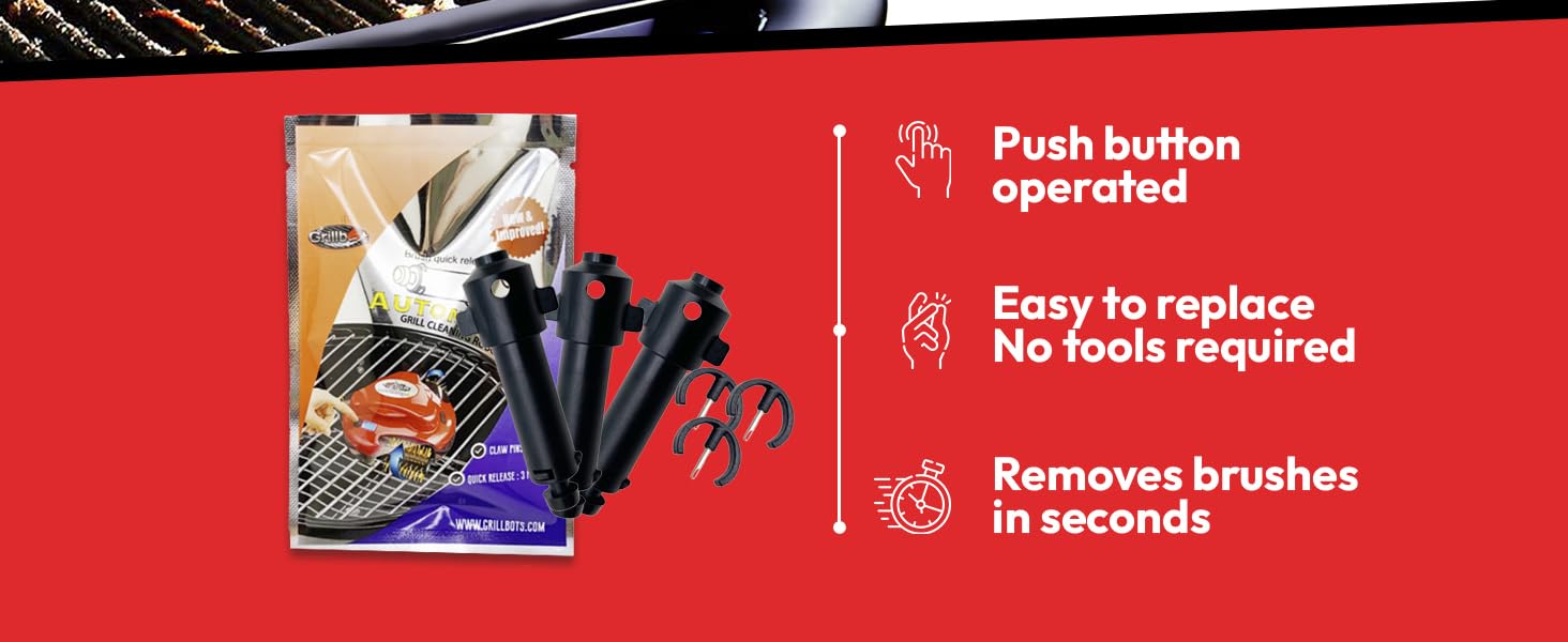 Grillbot Brushes Quick Release Shafts and Claw Pins