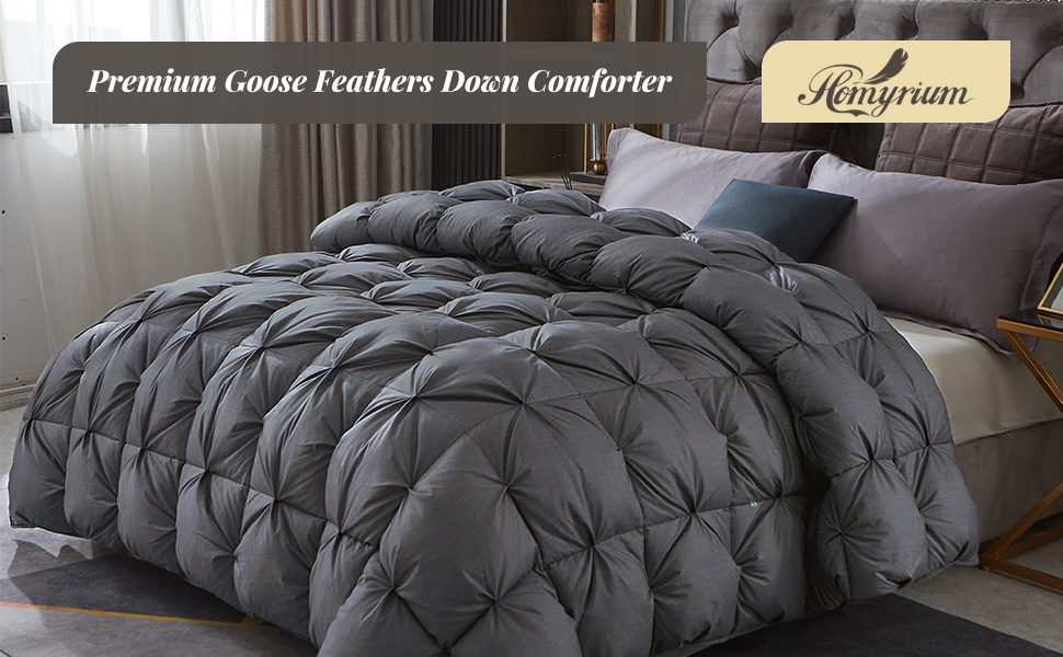 Homyrium Pinch Pleat Goose Feathers Down Comforter Queen