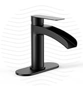 Phiestina Matte Black Single Hole Waterfall Bathroom Sink Faucet Single Handle, with 6-Inch Deck ...