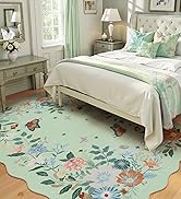 LIVEBOX Washable Butterfly Area Rug 5x7, Soft Scalloped Green Rugs for Bedroom, Non-Slip Boho Flo...