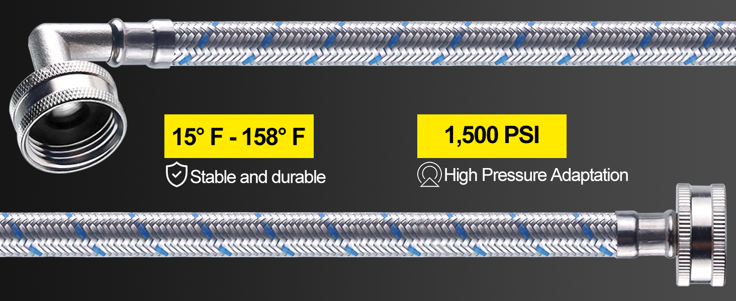 6FT Premium Stainless Steel Washer Hoses with 90 Degree