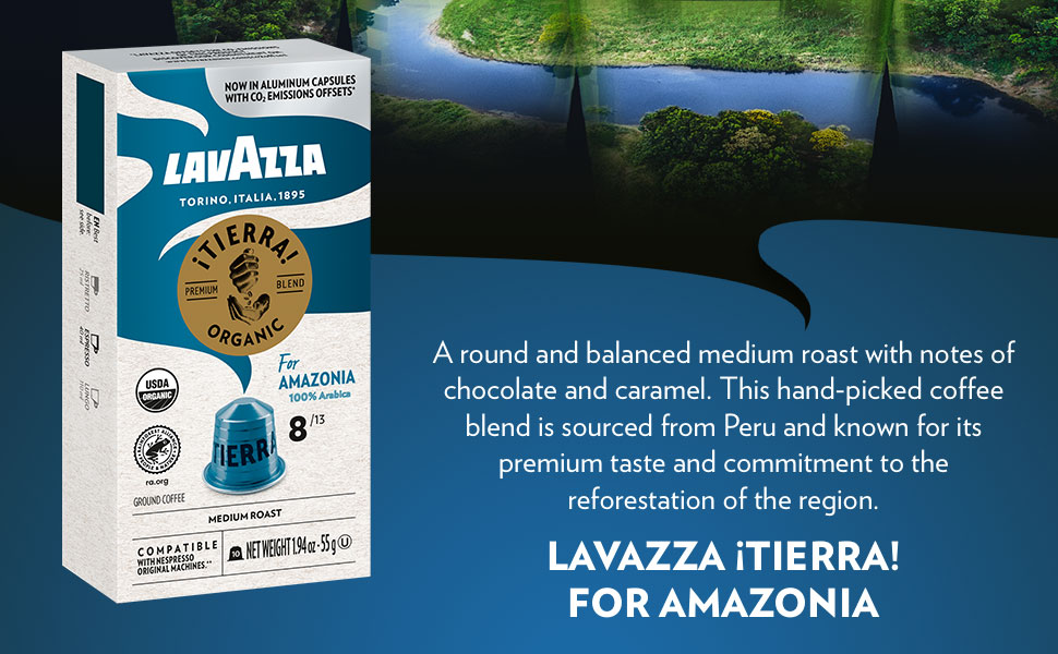 Lavazza TIERRA AMAZONIA Espresso Aluminum Compatible Capsules Description