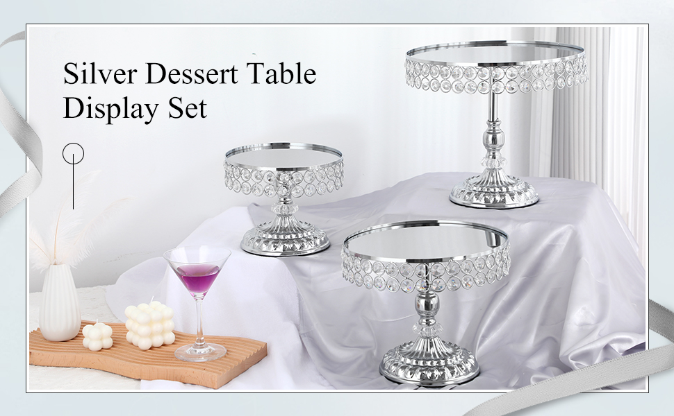 Set of 6 Silver Cake Stands Round Metal Party Cake Stand