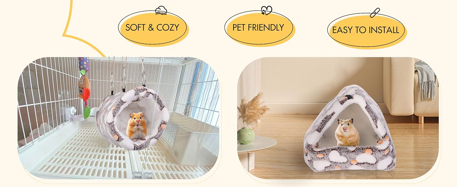 MCEAST 4 Pieces Small Pets Cage Accessories Hanging Hammock Sleeping Bag Tunnel and Bed Hideout Set Warm Sleep Nap Sack Bed for Hamster Ferret Squirrel Rabbit 12 3