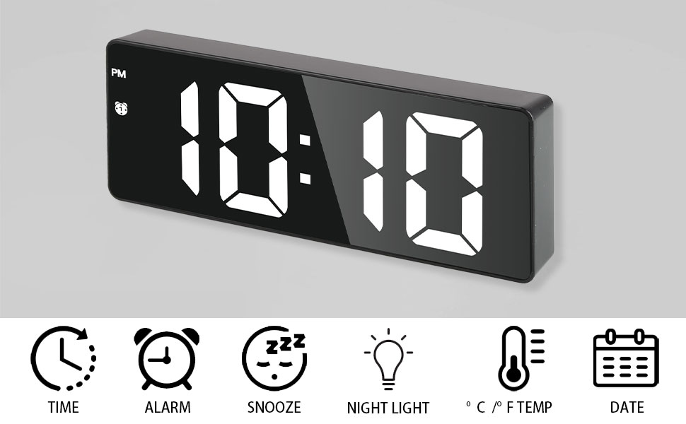 Digital Alarm Clock, Small Desk Clock with Adjustable Brightness, USB Charging
